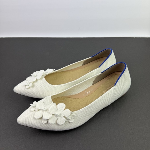 Rothy’s Shoes - Rothy's The Petal Point Flats 10.5 White Knit Bridal Chic Floral Appliqué NEW